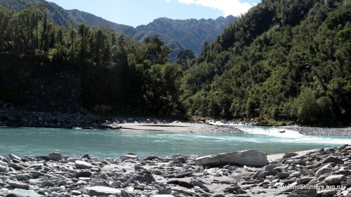 The confluence of the Whitcombe and Hokitika rivers